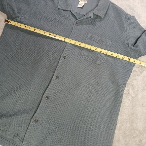 LL Bean Mens XL Tall Blue Waffle Knit Short Sleeve Shirt Camp Loop Collar Button - Picture 8 of 9